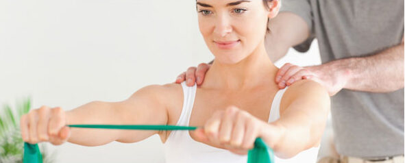 woman training with an elastic band