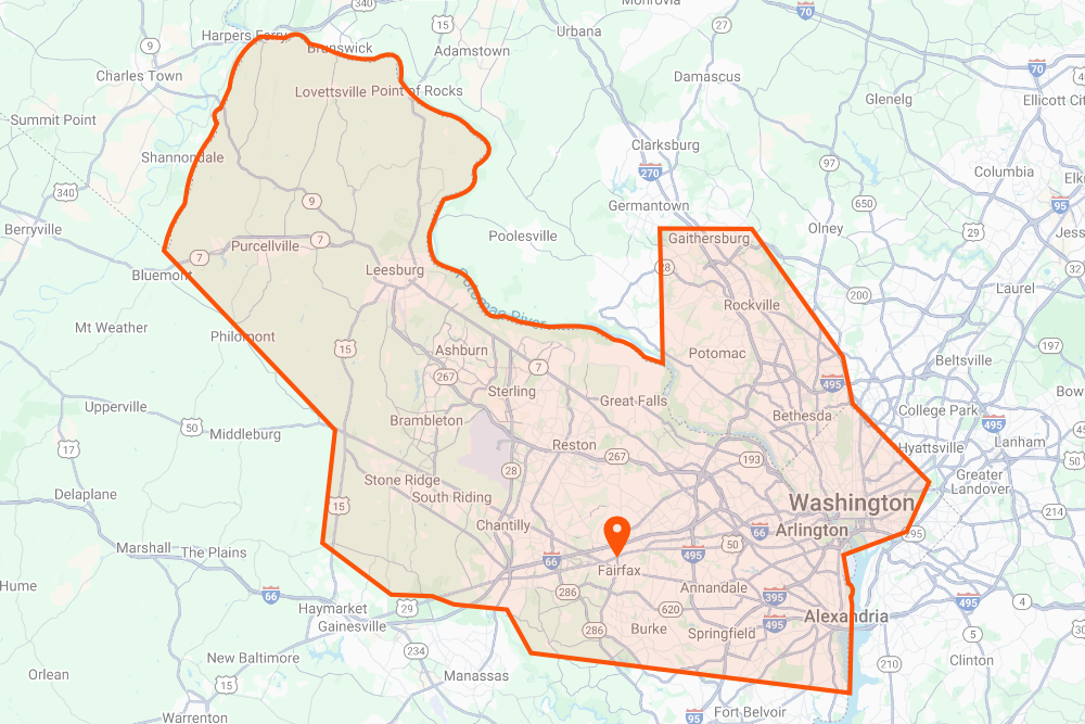 DeHenzel Training Service Area Map Fairfax