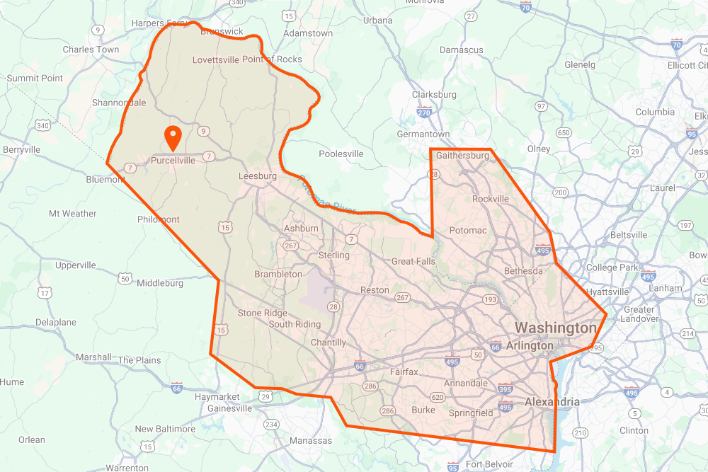 DeHenzel Training Service Area Map Purcellville